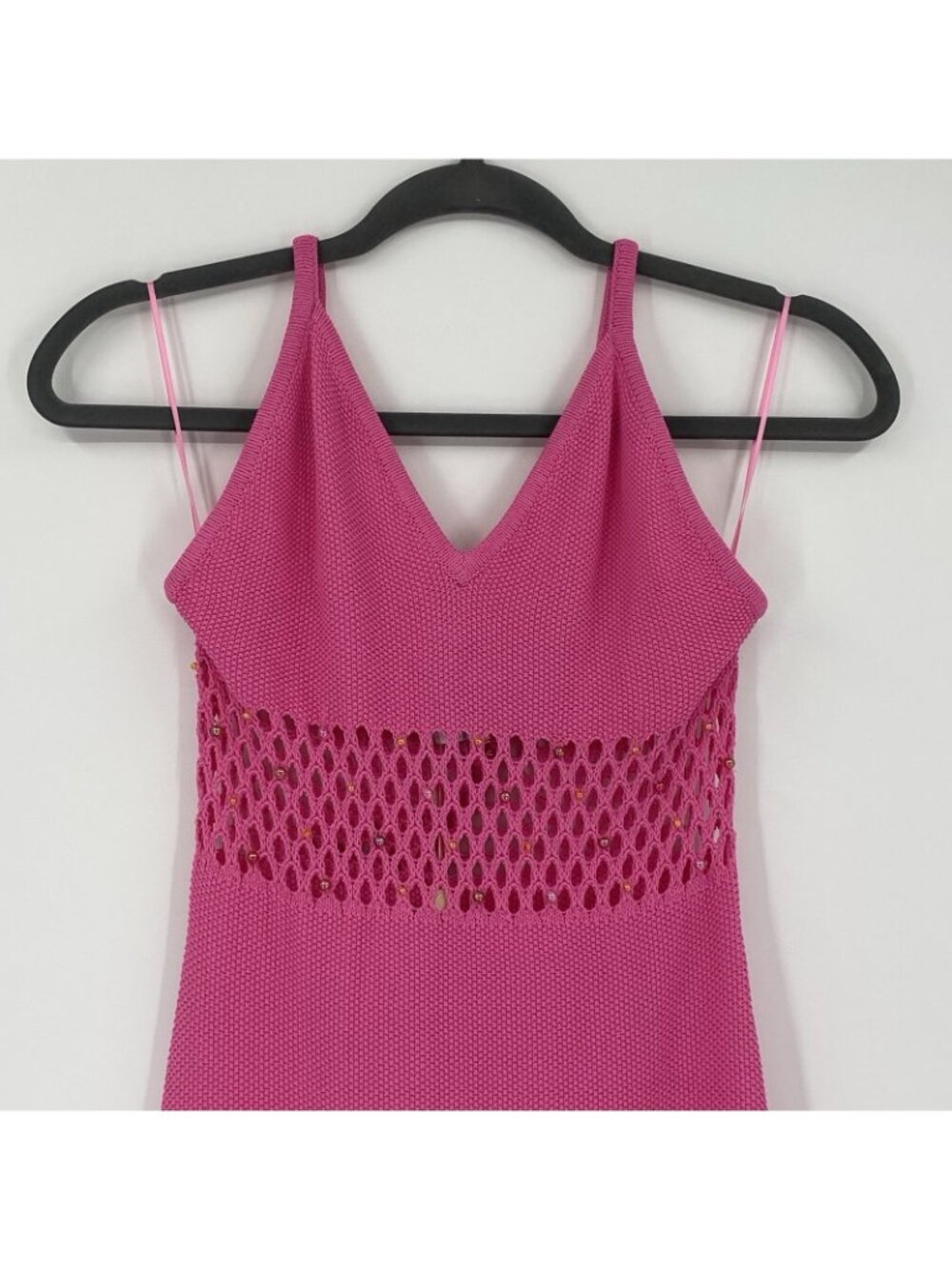 The Wolf Gang Size M Perla Knit Maxi Dress Pink Beaded NEW - Picture 10 of 16
